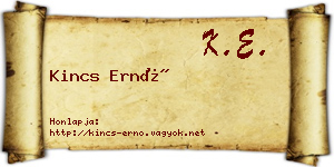 Kincs Ernő névjegykártya